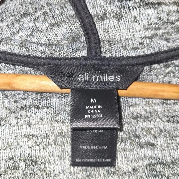 Ali Miles Gray Black Aztec Southwestern Print Mid Length Open Cardigan With Hood - Picture 3 of 5